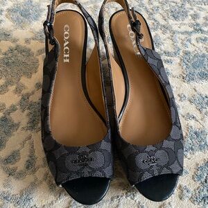 Coach Black Monogram Slingback Heels